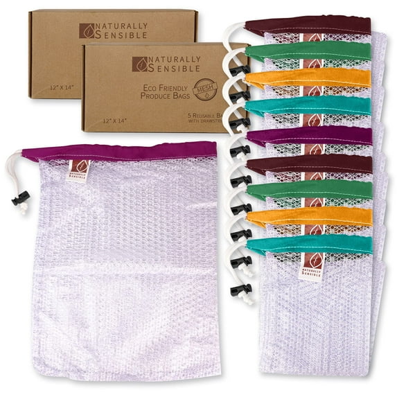 Naturally Sensible Reusable Produce Bags | Sturdy Mesh Grocery Tote (10 Bag Set) 10 Piece Set