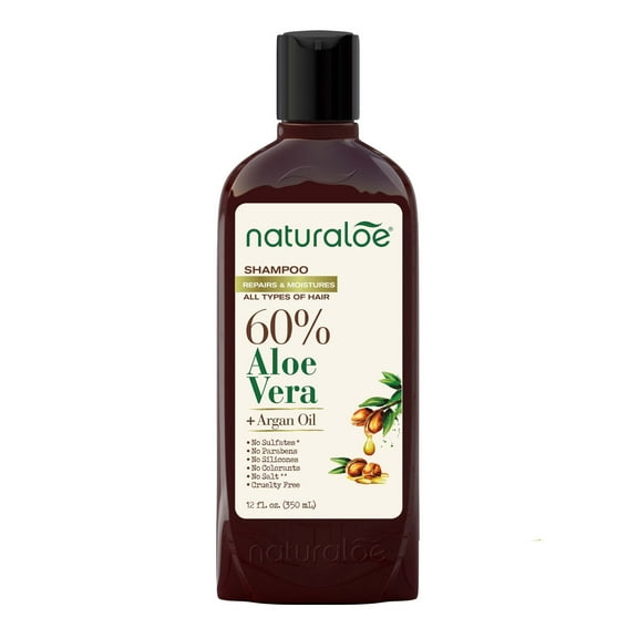 Naturaloe - Shampoo - 12 fl oz - 100% Vegan formula infused with 60% Aloe Vera Gel and Argan Oil - Ecofriendly cruelty free no parabens no silicones no sulfates