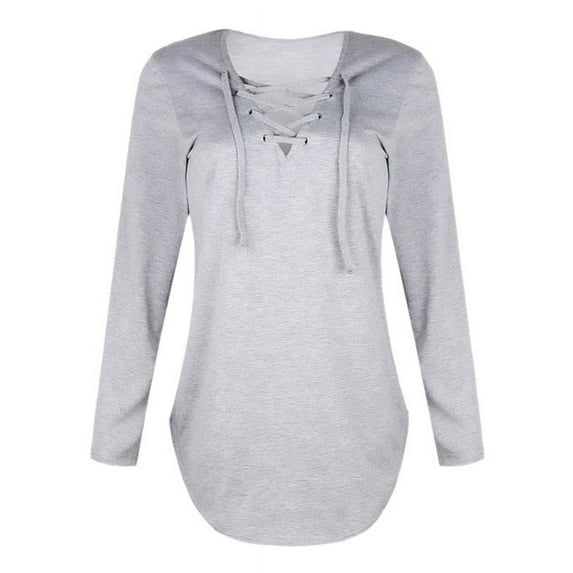 Naturalour Women's V Neck T Shirt Long Sleeve Cross Loose Casual Tops