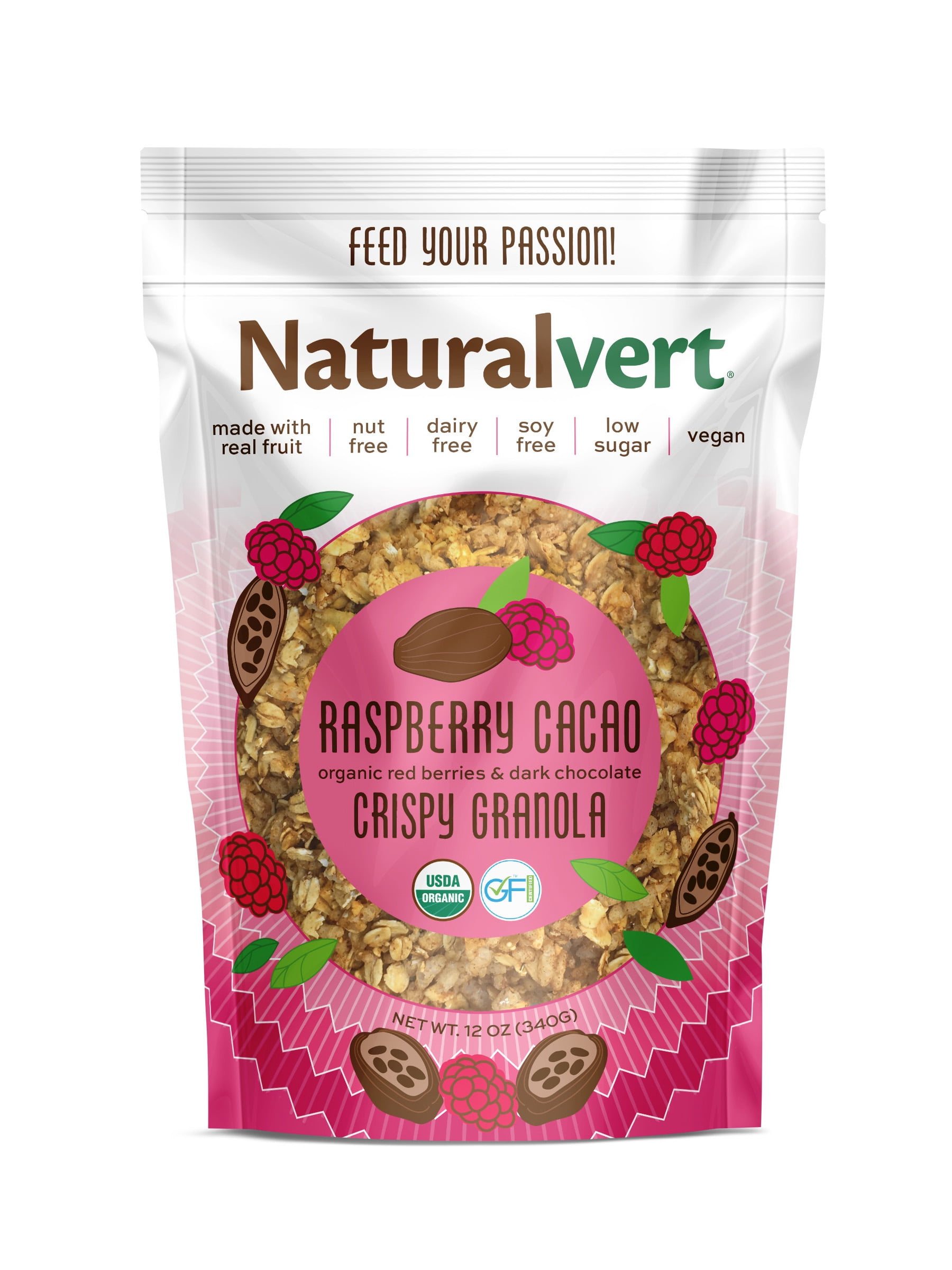 Naturalvert Organic, Gluten Free, Vegan Granola - Raspberry Cacao Vegan (12oz)