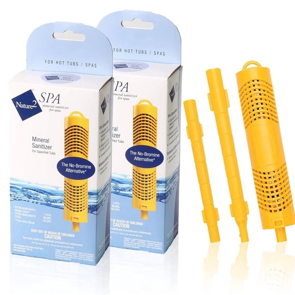 Nature 2 Hot Tub Spa Mineral Sanitizer Cartridge Stick Purifier, 2 Pack Yellow