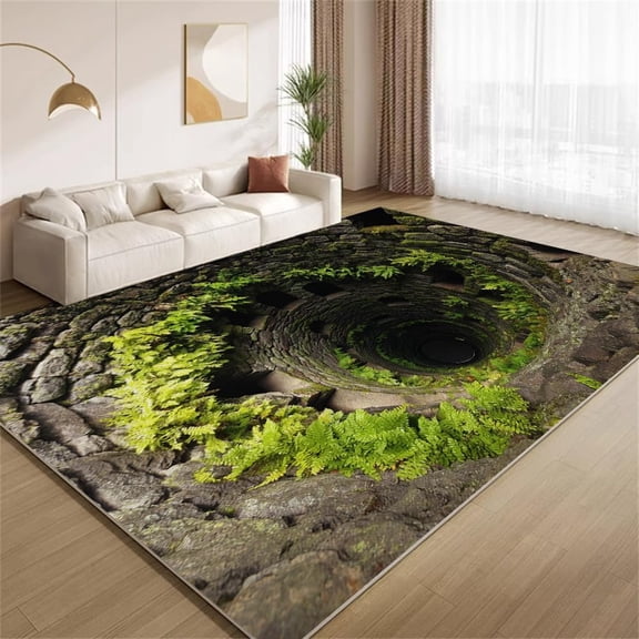 Nature 3D Hole Area Rugs, Trippy Bottomless Pit Pattern Carpet, Washable Non Slip Low Pile Soft Rug for Living Room Bedroom Decor Mat 2ftx3ft