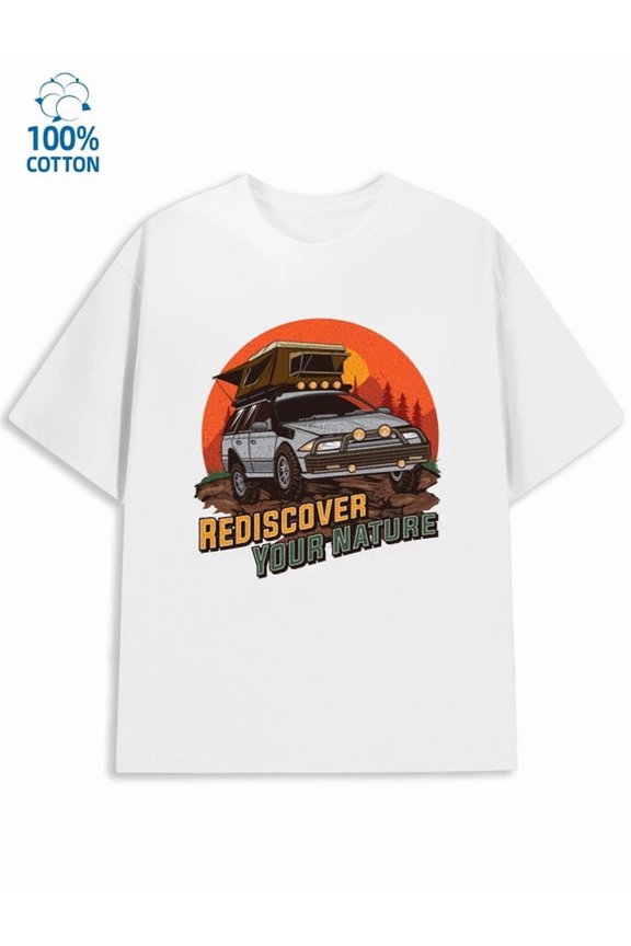 Nature Adventure Tee men garage 180G 100% Cotton white garage on the back Trendy Unisex Shirt Graphic Tee tshirts Fashion Unisex Shirt Cotton tshirts Original Unisex Shirt Short Sleeve tshirts