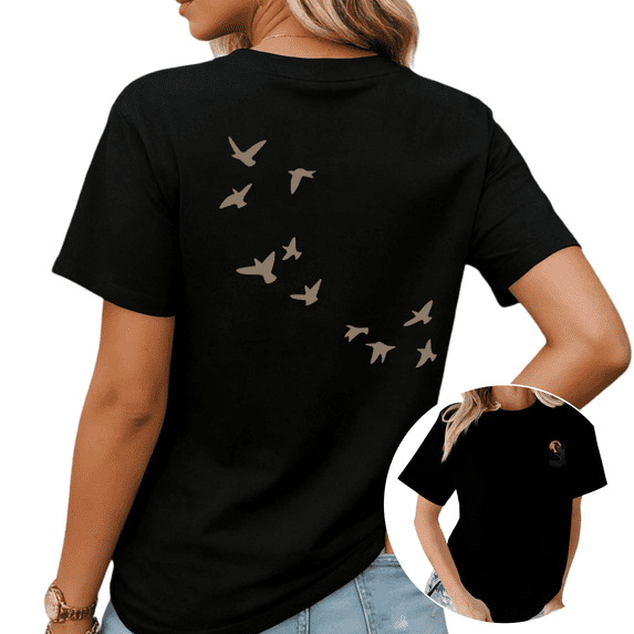 Nature Aesthetic Bird Silhouette Graphic Tees Womans T-shirt Shirts Black White S-5XL Tops