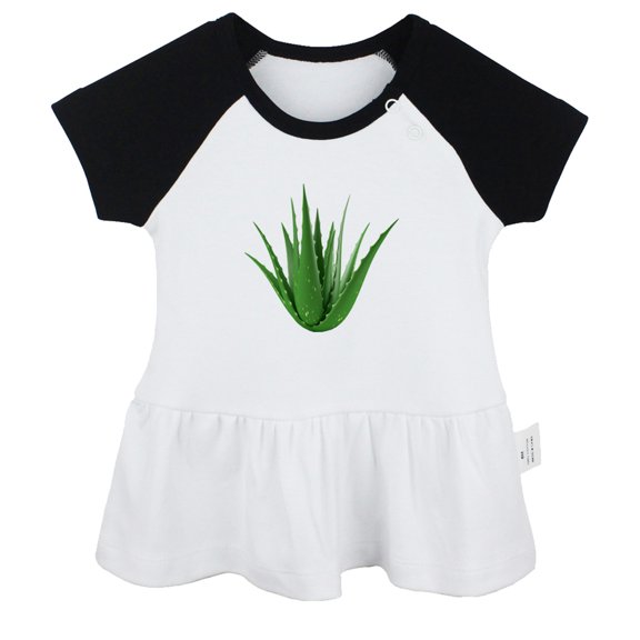 Nature Aloe Vera Pattern Dresses For Baby, Newborn Babies Skirts, Infant Princess Dress, 0-24M Kids Graphic Clothes (Black Raglan Dresses, 0-6 Months)