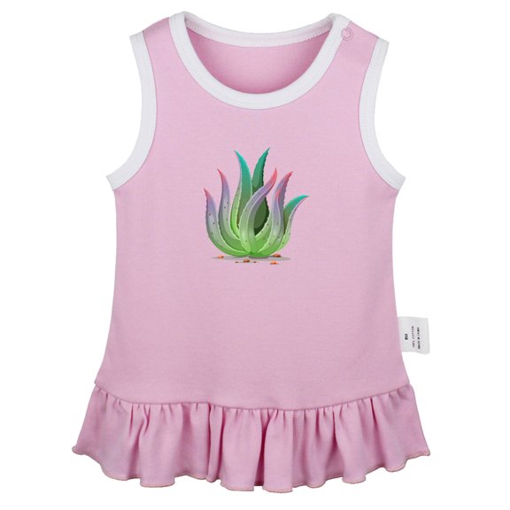 Nature Aloe Vera Pattern Dresses For Baby, Newborn Babies Skirts, Infant Princess Dress, 0-24M Kids Graphic Clothes (Pink Sleeveless Dresses, 18-24 Months)