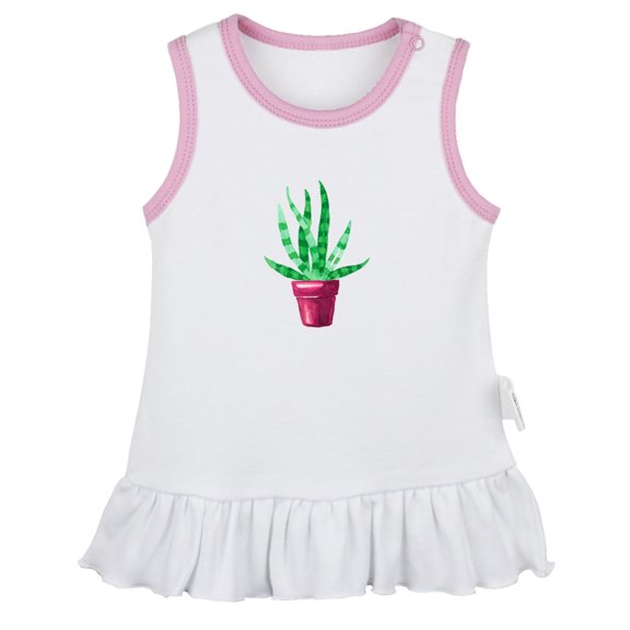 Nature Aloe Vera Pattern Dresses For Baby, Newborn Babies Skirts, Infant Princess Dress, 0-24M Kids Graphic Clothes (White Sleeveless Dresses, 12-18 Months)