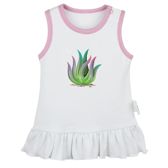 Nature Aloe Vera Pattern Dresses For Baby, Newborn Babies Skirts, Infant Princess Dress, 0-24M Kids Graphic Clothes (White Sleeveless Dresses, 18-24 Months)