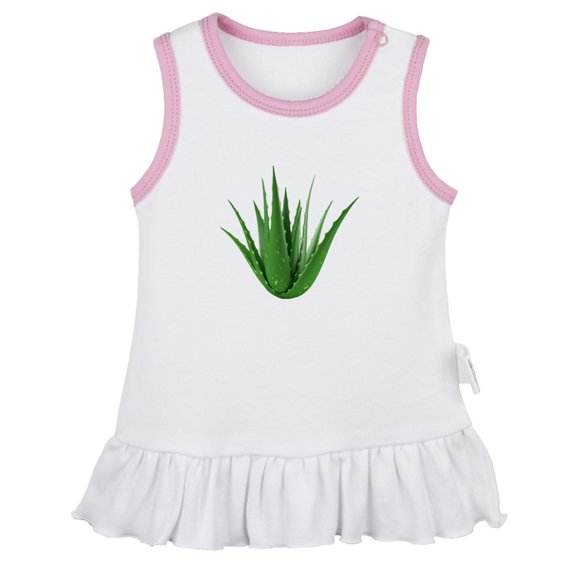 Nature Aloe Vera Pattern Dresses For Baby, Newborn Babies Skirts, Infant Princess Dress, 0-24M Kids Graphic Clothes (White Sleeveless Dresses, 6-12 Months)