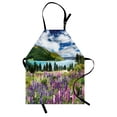 thumbnail image 1 of Nature Apron Floral Mountain Meadow Valley by Lake with Blossom Petals Inspiration Picture, Unisex Kitchen Bib Apron with Adjustable Neck for Cooking Baking Gardening, Purple Fern Green, by Ambesonne, 1 of 3