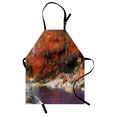thumbnail image 1 of Nature Apron River with Rocks Autumn Forest Peaceful Artistic Paint of Scenic Woods Artwork, Unisex Kitchen Bib Apron with Adjustable Neck for Cooking Baking Gardening, Ginger Purple, by Ambesonne, 1 of 3