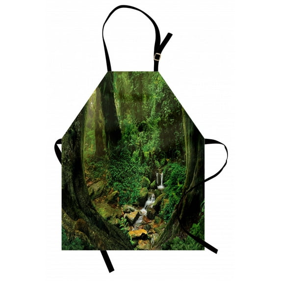 Nature Apron Wonderland Forest Nepal Asian Jungle Rainforests Habitat Wild Primeval Picture Print, Unisex Kitchen Bib Apron with Adjustable Neck for Cooking Baking Gardening, Green, by Ambesonne