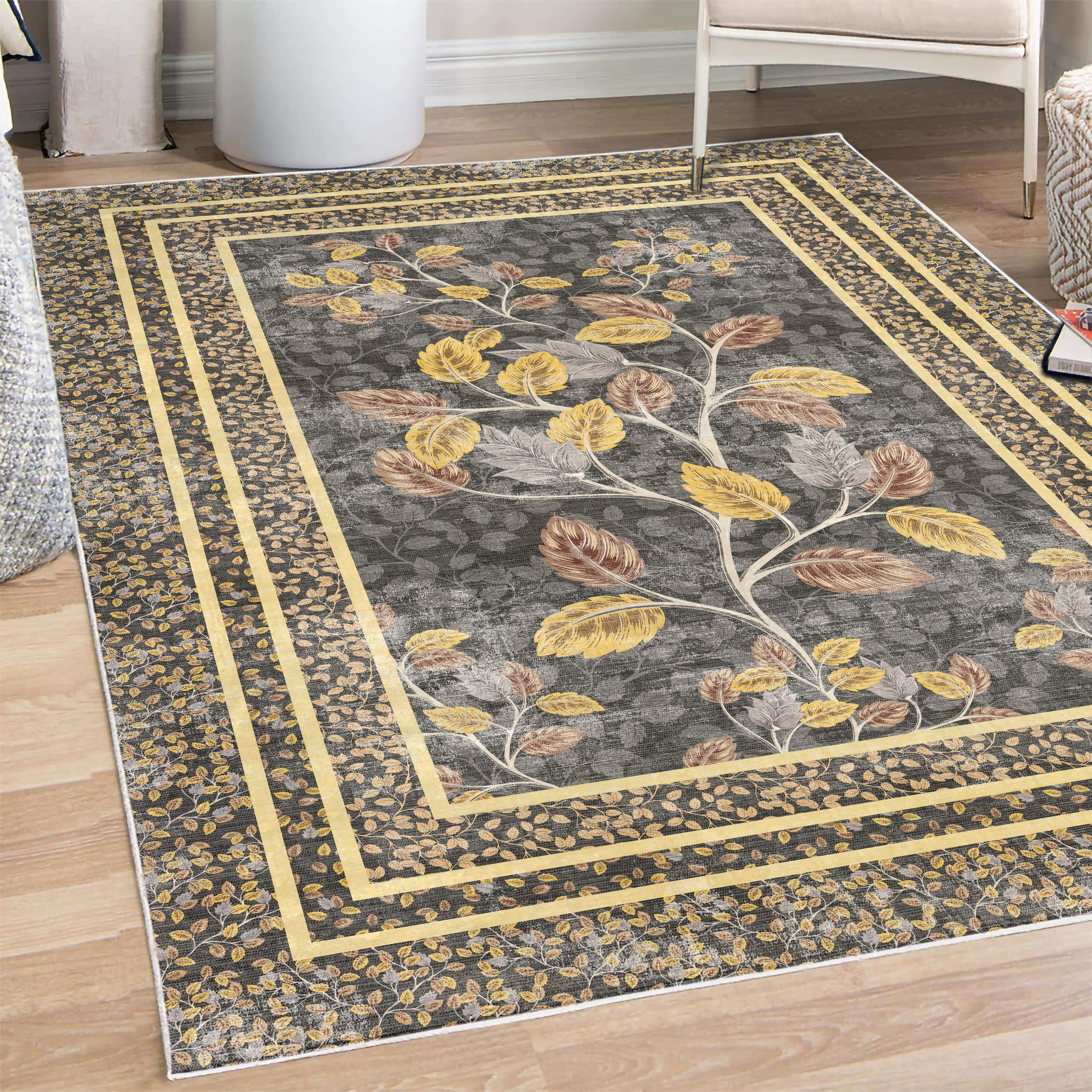 Nature Art Decorative Rug, Vintage Art Composition of Retro Leafy ...