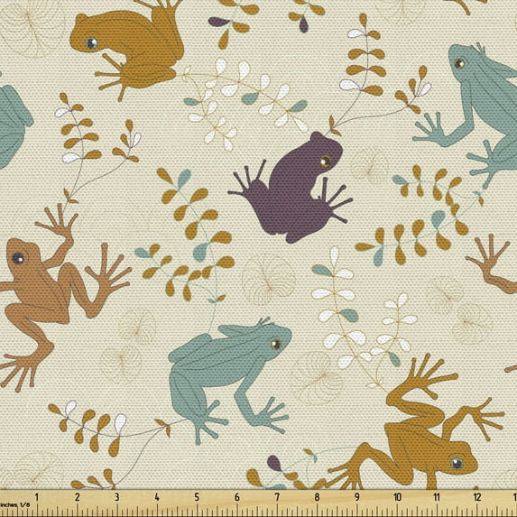 Ambesonne Nature Art Fabric by the Yard Upholstery, Colorful Frogs Plants, 5 Yards, Multicolor