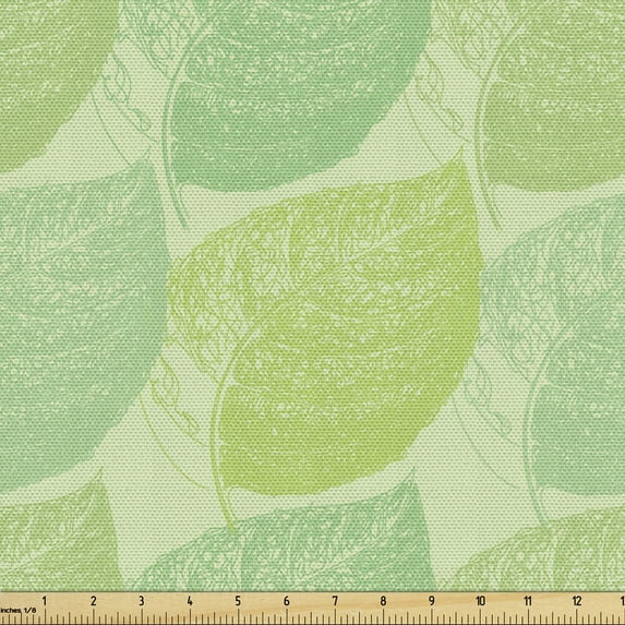 Ambesonne Nature Art Fabric by the Yard Upholstery, Pastel Spring Leaves, 1 Yard, Green