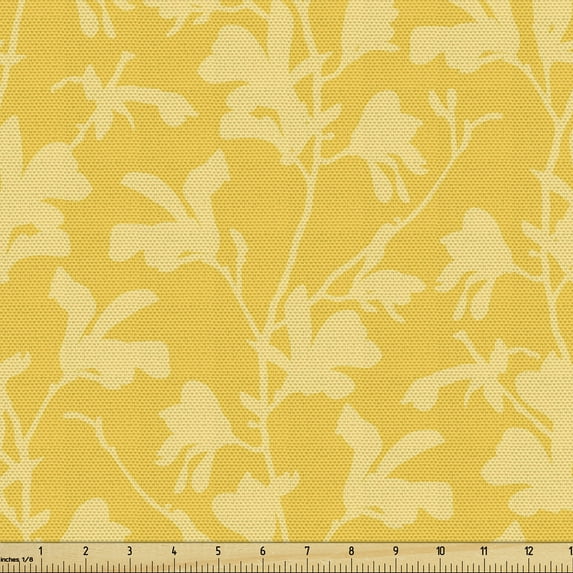 Ambesonne Nature Art Fabric by the Yard Upholstery, Magnolia Blossoms Design, 10 Yards, Mustard Pastel Yellow