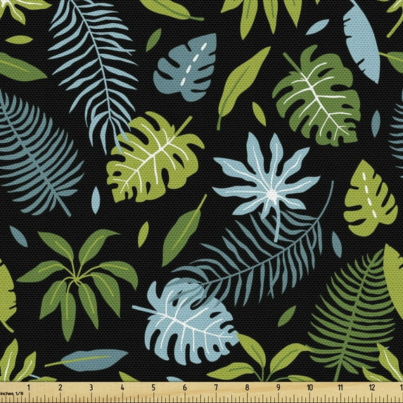 Ambesonne Nature Art Fabric by the Yard Upholstery, Tropical Jungle Forest, 2 Yards, Lime Green and Sky Blue