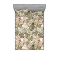 thumbnail image 1 of Nature Art Fitted Sheet & Pillow Sham Set, Forest Line Art Leaves Greenery Boho Petals on Plain Background, Decorative Printed 3 Piece Bedding Decor, King, Sage Green and Pale Rose, by Ambesonne, 1 of 2