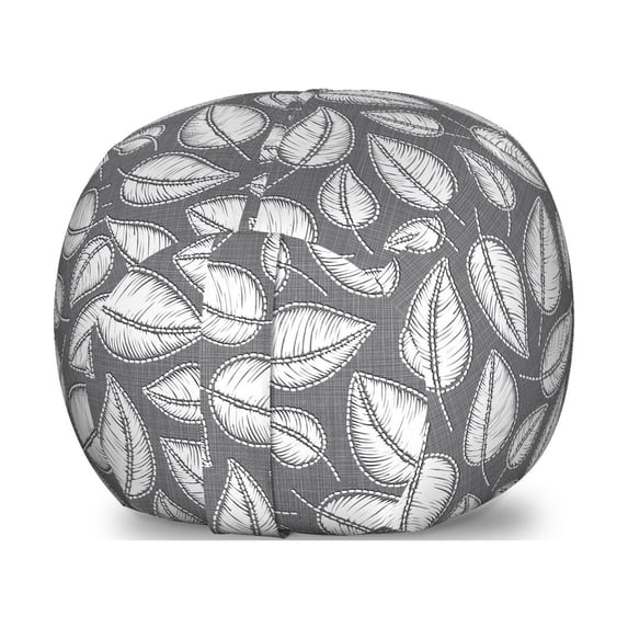 Nature Art Storage Toy Bag Chair, Classic Forest Branches Vintage Mother Nature Twig Sewing Like Style Motifs, Stuffed Animal Organizer Washable Bag, Small Size, Grey and White, by Ambesonne