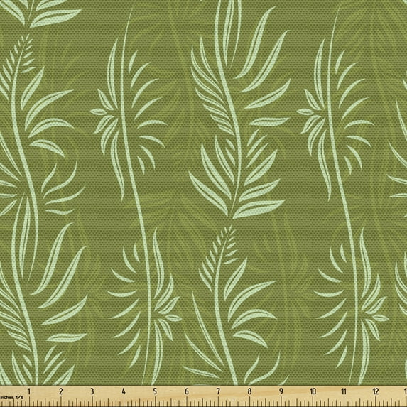 Ambesonne Nature Art Fabric by the Yard Upholstery, Growing Herbs Leaves, 3 Yards, Olive Green