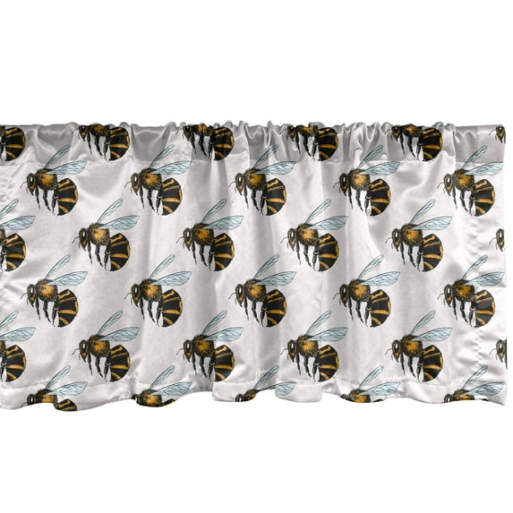 Ambesonne Nature Art Valance Pack of 2, Detailed Buzzing Bee, 54"X12", Grey Multicolor