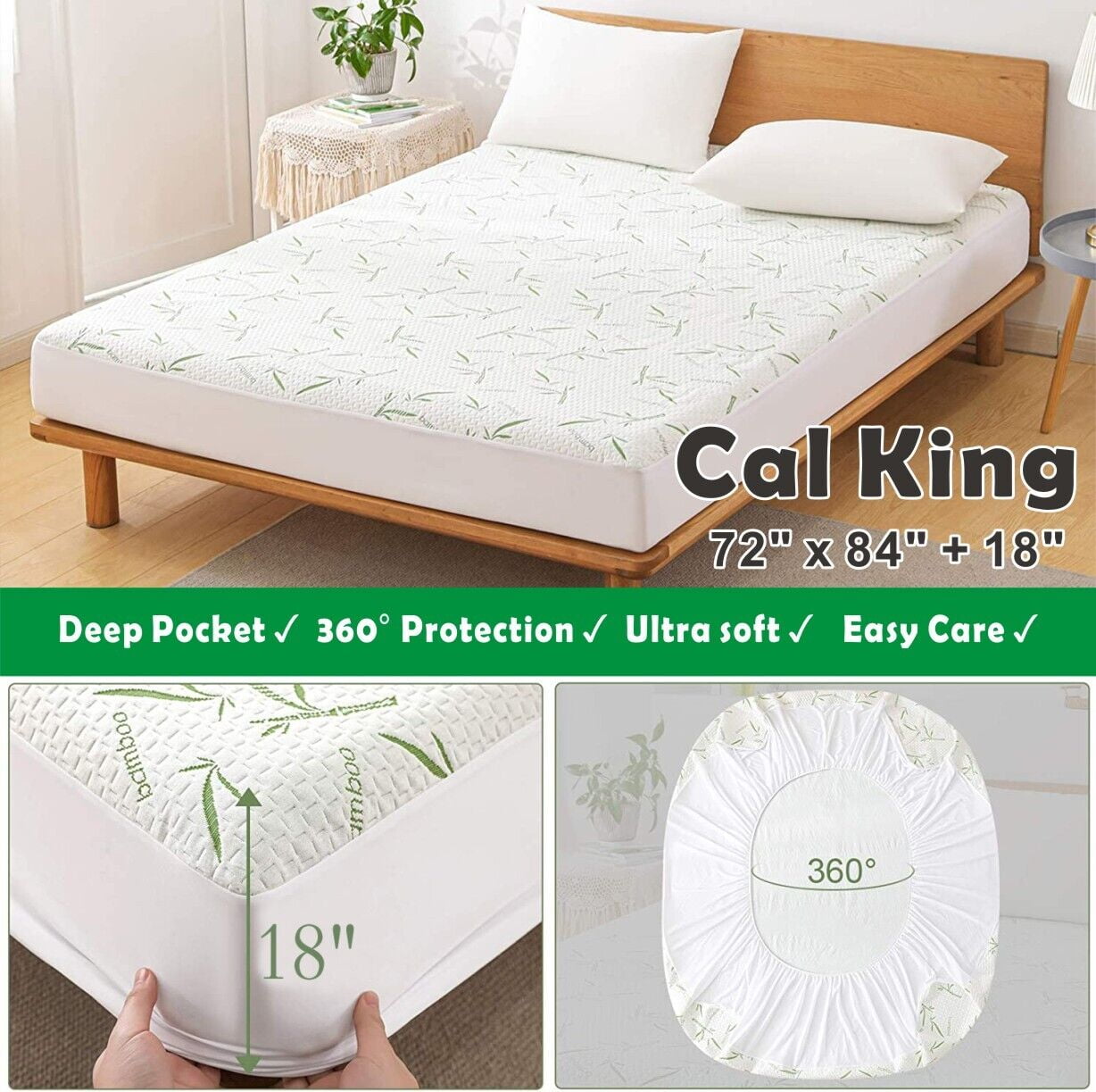 Nature Bamboo Mattress Protector Extra Deep Pocket 100 Waterproof Bed