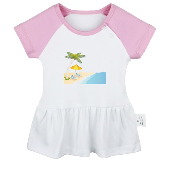 Nature Beach Pattern Dresses For Baby, Newborn Babies Skirts, Infant Princess Dress, 0-24M Kids Graphic Clothes (Pink Raglan Dresses, 12-18 Months)