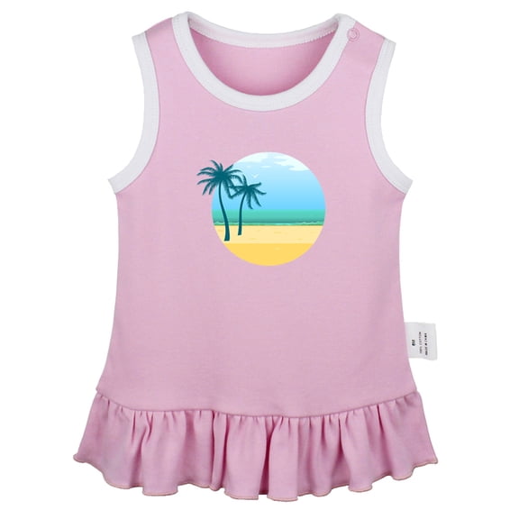 Nature Beach Pattern Dresses For Baby, Newborn Babies Skirts, Infant Princess Dress, 0-24M Kids Graphic Clothes (Pink Sleeveless Dresses, 6-12 Months)