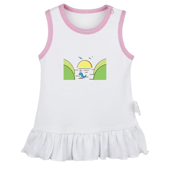 Nature Beach Pattern Dresses For Baby, Newborn Babies Skirts, Infant Princess Dress, 0-24M Kids Graphic Clothes (White Sleeveless Dresses, 6-12 Months)