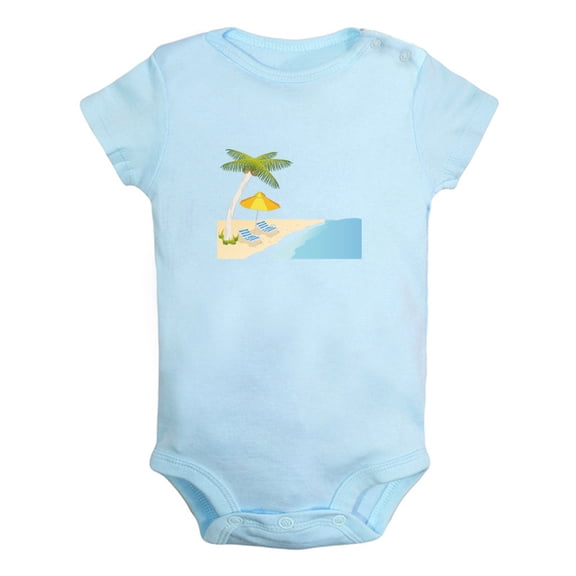 Nature Beach Pattern Rompers For Babies, Newborn Baby Unisex Bodysuits, Infant Jumpsuits, Toddler 0-24 Months Kids One-Piece Oufits (Blue, 0-6 Months)
