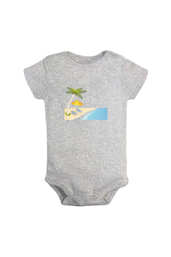 Nature Beach Pattern Rompers For Babies, Newborn Baby Unisex Bodysuits, Infant Jumpsuits, Toddler 0-24 Months Kids One-Piece Oufits (Gray, 0-6 Months)
