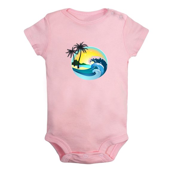 Nature Beach Pattern Rompers For Babies, Newborn Baby Unisex Bodysuits, Infant Jumpsuits, Toddler 0-24 Months Kids One-Piece Oufits (Pink, 0-6 Months)