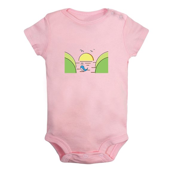 Nature Beach Pattern Rompers For Babies, Newborn Baby Unisex Bodysuits, Infant Jumpsuits, Toddler 0-24 Months Kids One-Piece Oufits (Pink, 0-6 Months)