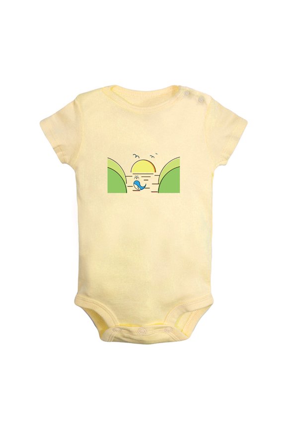 Nature Beach Pattern Rompers For Babies, Newborn Baby Unisex Bodysuits, Infant Jumpsuits, Toddler 0-24 Months Kids One-Piece Oufits (Yellow, 0-6 Months)