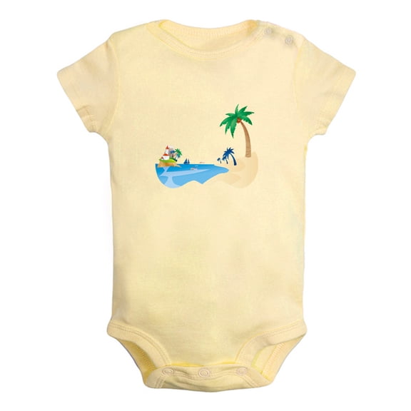 Nature Beach Pattern Rompers For Babies, Newborn Baby Unisex Bodysuits, Infant Jumpsuits, Toddler 0-24 Months Kids One-Piece Oufits (Yellow, 12-18 Months)