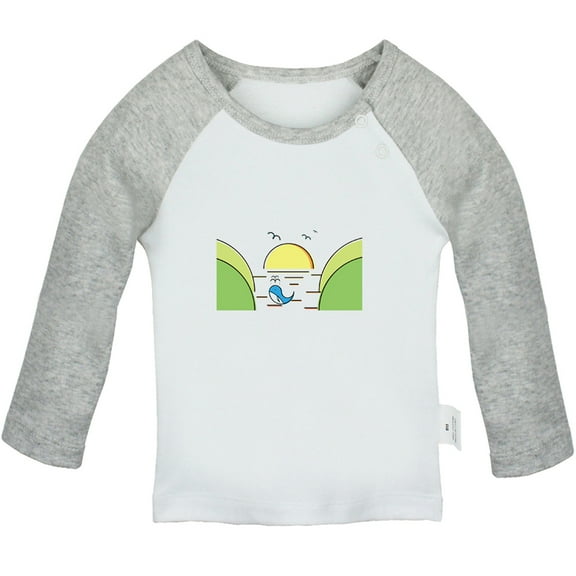Nature Beach Pattern T shirt For Baby, Newborn Babies T-shirts, Infant Tops, 0-24M Kids Graphic Tees Clothing (Long Gray Raglan T-shirt, 12-18 Months)