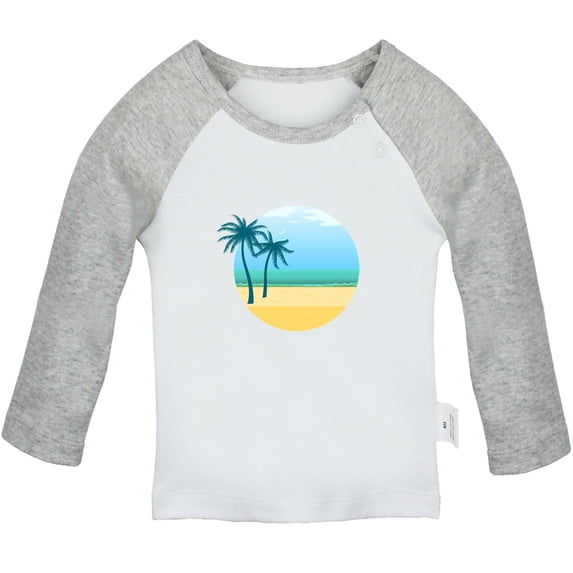 Nature Beach Pattern T shirt For Baby, Newborn Babies T-shirts, Infant Tops, 0-24M Kids Graphic Tees Clothing (Long Gray Raglan T-shirt, 6-12 Months)