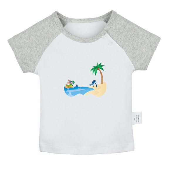 Nature Beach Pattern T shirt For Baby, Newborn Babies T-shirts, Infant Tops, 0-24M Kids Graphic Tees Clothing (Short Gray Raglan T-shirt, 6-12 Months)