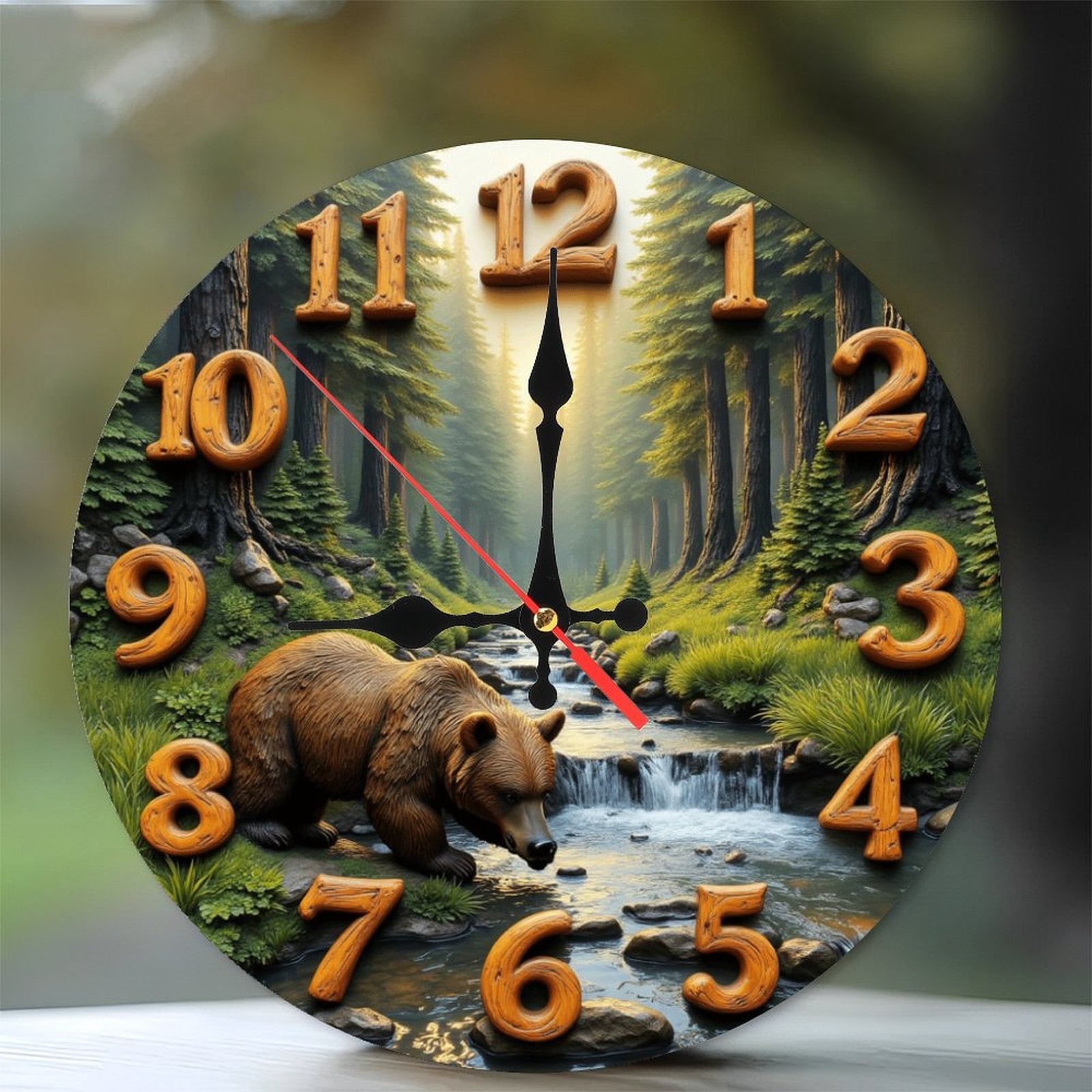 Nature Bear Clock 10-Inch Silent Wooden Wall Clock, Battery Operated ...