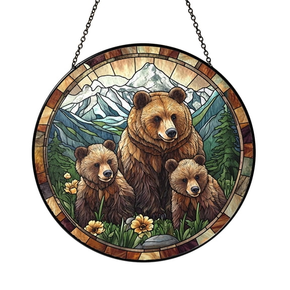 Nature Bear Scene Window Art – Faux Stained Glass
