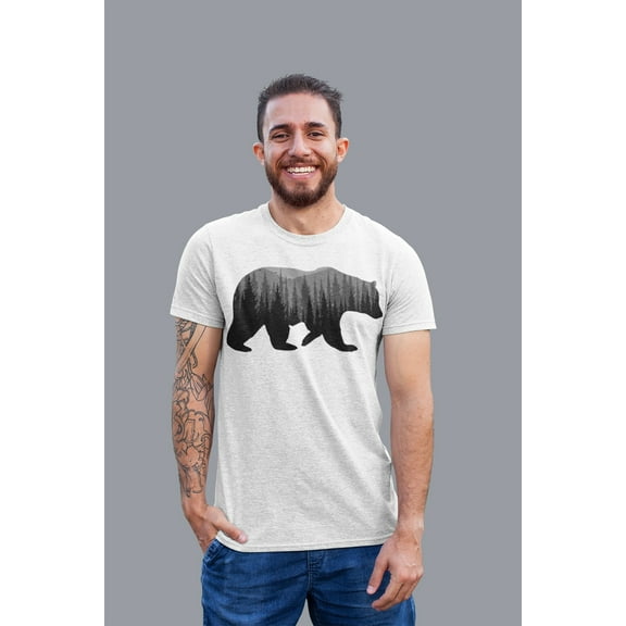 Nature Bear T Shirt Men, Double Exposure Bear, Papa Bear Shirt, Nature Tshirt, Mens Graphic Tee, Screen Print Unisex T-Shirt