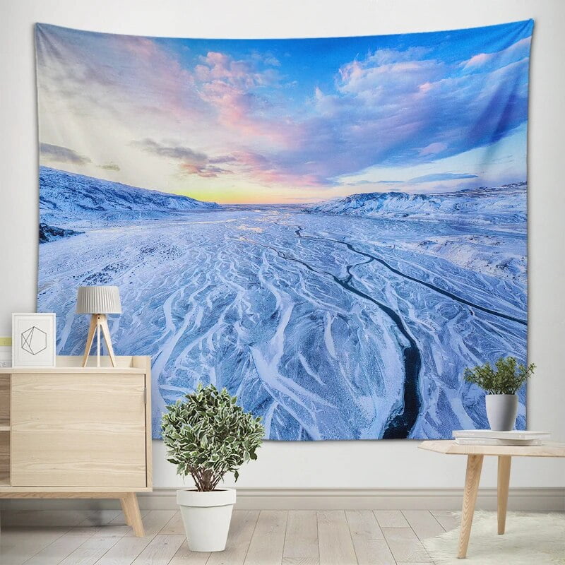 Nature Beauty Tapestry Landscape Lake Snow Scene Wall Art Decoration