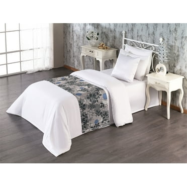 Nature Bed Runner, Botanical Inspired Flora Sketch Pattern With Leaves on Weathered Back, Decorative Accent Bedding Scarf for Hotels Homes & Guest Rooms, Twin, Charcoal Grey Pale Grey, by Ambesonne