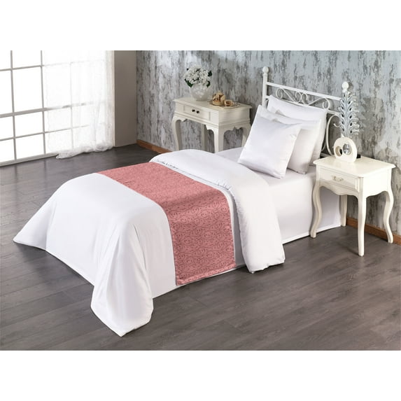 Nature Bed Runner, Oversimplified Retro Minimalist Branch and Blossom Silhouette Print, Decorative Accent Bedding Scarf for Hotels Homes & Guest Rooms, Twin, Pastel Pink and Dried Rose, by Ambesonne