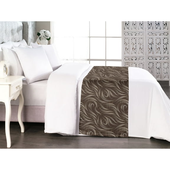 Nature Bed Runner, Swirling Silhouettes of Curvy Forms on Earthy Tones Background Print, Decorative Accent Bedding Scarf for Hotels Homes & Guest Rooms, King, Taupe Brown and Ivory, by Ambesonne