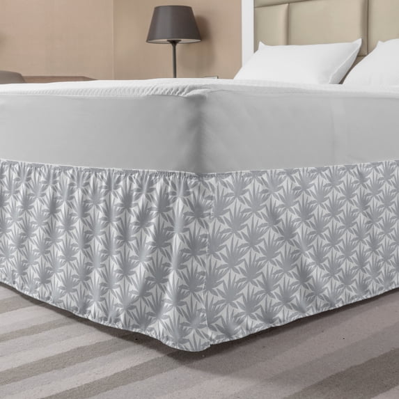 Nature Bed Skirt, Soft Tone Arrangement of Tropic Leaves Hand Drawn Like Garden Elements, Elastic Bedskirt Dust Ruffle Wrap Around for Bedding Decor, 4 Sizes, Pale Purpleblue White, by Ambesonne