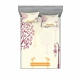 thumbnail image 1 of Nature Bedding Set with Sheet & Covers, Pastel Color Nature Picture Curvy Lines Seagulls Bench and Tree Silhouettes Park, Printed Bedroom Decor 2 Shams, 4 Sizes, Orange Purple, by Ambesonne, 1 of 3