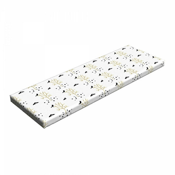 Nature Bench Pad, Scandinavian Style Ornament Bare Trees and Birds, HR Foam Cushion with Decorative Fabric Cover, 45" x 15" x 2", Multicolor, by Ambesonne