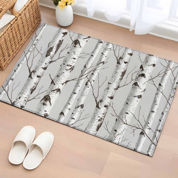 Nature Birch Trees Entryway Rug 2'x3' Modern Gray Modern Tree Bark Texture Forest Small Area Rug Non-Slip Front Door Mat Washable Floor Carpet for Indoor Entrance Kitchen Bathroom