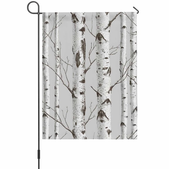 Nature Birch Trees Garden Flag 12 x 18 Inches, Modern Gray Modern Tree Bark Texture Forest Weather Proof Outdoor Patio Flags Double Sided Small Garden Decoration for Yard Outside Home